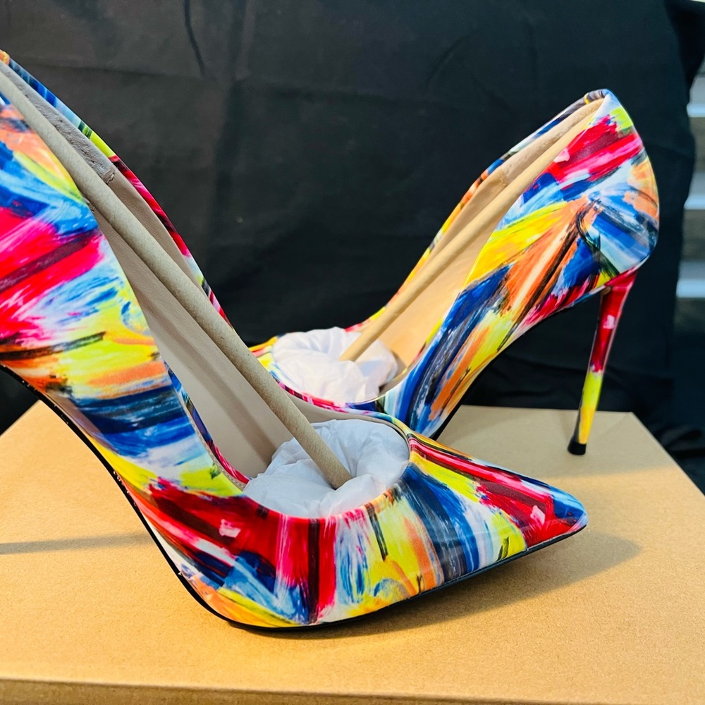 Steve Madden Vala Yellow Multicolored Heels - Picture 11 of 12